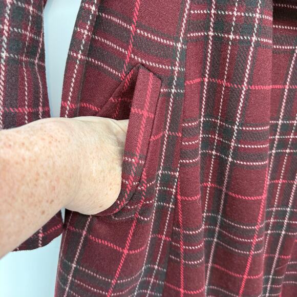 Torrid Burgundy Plaid Trench Coat - Picture 6 of 12